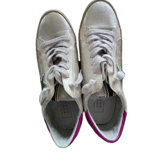 Shu Shop Paula Silver Distressed Shoes Sneakers Shiny Star US 7.5 - Picture 6 of 13